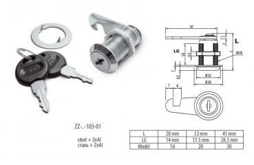 Preview: Hebelschloss Briefkastenschloss mit Haken Model 16 verchromt