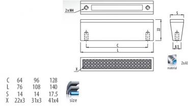 Preview: Aluminiumgriff mit Kristallglas Lochabstand 64mm verchromt