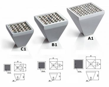 Preview: Aluminiumgriff mit Kristallglas C1-20x20mm verchromt
