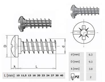 Preview: Euroschraube 6,3x13 mm Linsenkopf / Pozidrive verzinkt