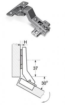 Preview: Winkelscharnier 30° Öffnungswinkel mit Kreuzmontageplatte