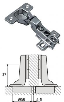 Preview: Topfscharniere Ø35 mit Mittelwandanschlag und Kreuzmontageplatte