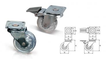 Preview: Möbelrolle Ø50 Gummirad ohne Bremse