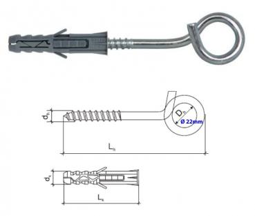 Dübel mit Ösenhaken 12mm, 50 Stück