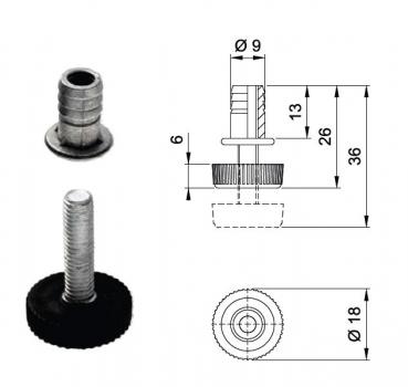 Preview: Regulierschraube mit Muffe M6