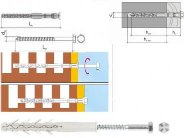 Preview: 10x100 Rahmendübel+Schraube/Sechskantkopf, 50Stück