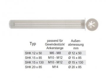 Preview: Siebhülsen Kunststoff 12x50, passend für M6-M8, 25 Stück