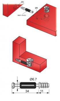 Preview: Einschraubdübel für Exzenter mit Eurogewinde Länge 34mm