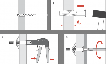 Preview: Hohlraumdübel Molly aus Metall mit Schraube M4 - M6 - 50 Stück / 100 Stück