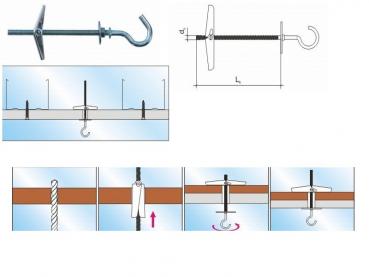 Preview: 4x50 Federklappdübel mit C-Haken 10Stück