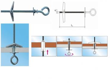 Preview: 4x50 Federklappdübel mit Ösenschraube 10Stück
