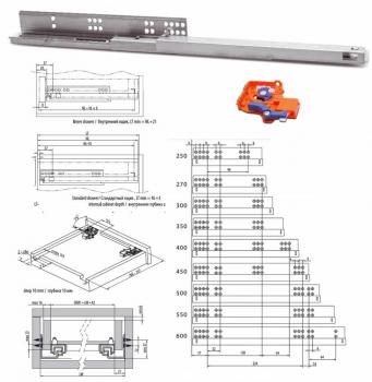 Preview: Vollauszug Set für Holzschubkästen 250mm mit Selbsteinzug und Dämpfung