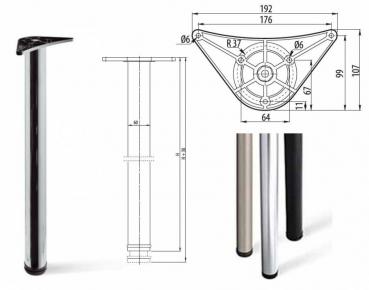 Preview: Tischbein Höhe 710mm, Ø 60mm, Farbe Chrome