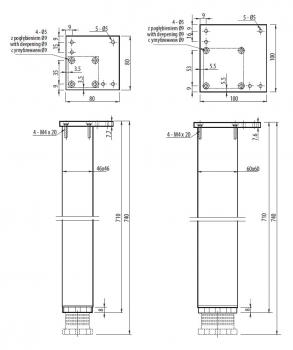 Preview: Tischfuß Vierkant 60x60 aus Aluminium höhenverstellbar