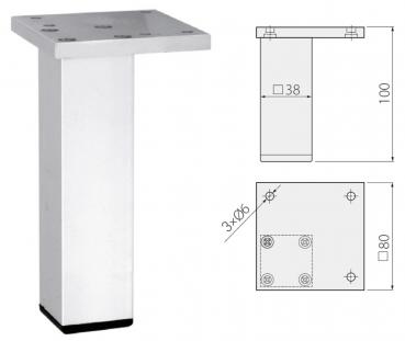 Möbelfuß 38mm x 38mm - Höhe 100mm - mit Befestigungsplatte - Aluminium