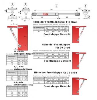 Preview: Gasdruckfeder NTP mit 30N Kraft, 250mm lang