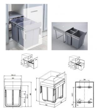Preview: Mülltrennsystem mit Frontauszugsystem - Schrankbreite 400mm - 600mm