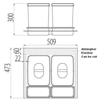 Preview: Trennsystem für Schubladen mit 2x15L Sammler und 2 Ablagenschalen
