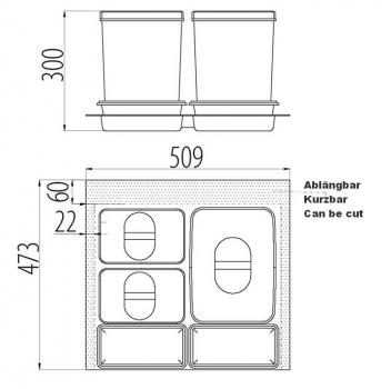Preview: Trennsystem für Schubladen mit 1x15L + 2x7L Sammler und 2 Ablagenschalen