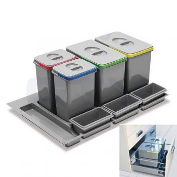 Trennsystem für Schubladen mit 2x15L + 2x7L Sammler und 3 Ablagenschalen