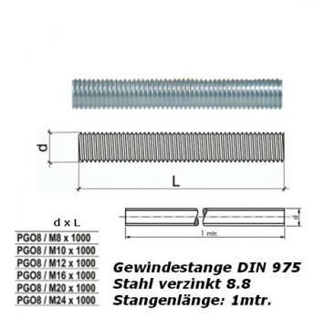 Preview: Gewindestange - Stahl verzinkt - Festigkeitsklasse 8.8 - DIN 975