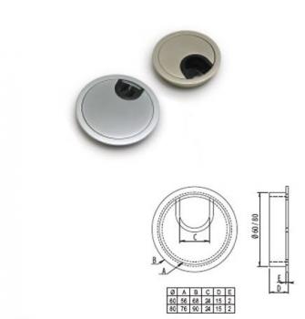 Preview: Kabeldurchlass Ø 60mm in Aluminiumoptik aus Zinkdruckguss