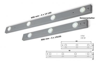 Preview: LED Unterbauleuchte Rota 600 mm 3x15 LEDs mit Sensorschalter