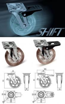 Preview: Möbelrolle Ø75 Gummirad ohne Bremse transparent