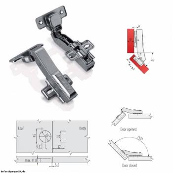 Preview: Automatikscharnier 45° mit integrierter Schließtechnik