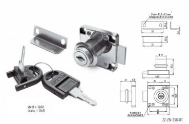 Preview: Möbelschloss mit Klappschlüssel verchromt