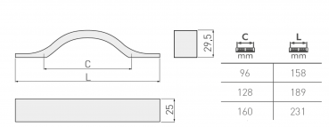 Preview: Möbelgriff UA-319 Aluminium - Lochabstand 96mm - 160mm