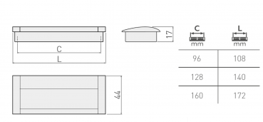 Preview: Einlassgriff / Muschelgriff UA-326 Aluminium - Chrom - Schwarz