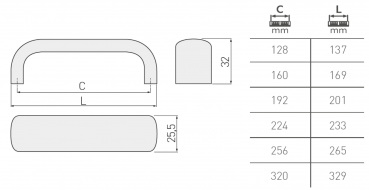 Preview: Möbelgriff UA-340 Aluminium - Lochabstand 128 mm - 320mm