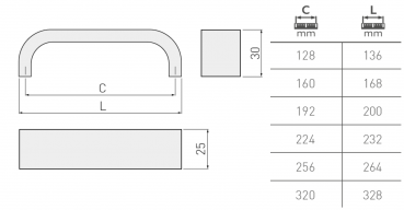 Preview: Möbelgriff UA-347 Aluminium - Lochabstand 128 mm - 160mm