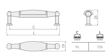 Preview: Porzellangriff UP-728B Altmessing - Porzellan - Lochabstand 96mm