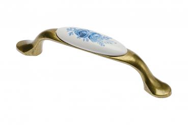 Preview: Porzellangriff UP-728P Altmessing - Altsilber - Porzellan - Lochabstand 96mm