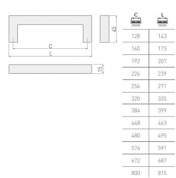 Preview: Möbelgriff US-SK0 Edelstahl - Lochabstand 128mm - 800mm