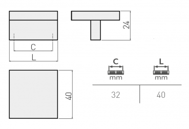 Preview: Möbelgriff UZ-40 Aluminium - Chrom - Edelstahl - Satin 40 x 40 mm