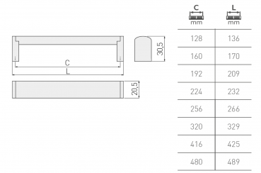 Preview: Möbelgriff UZ-682 Edelstahloptik - Lochabstand 128mm  - 480mm
