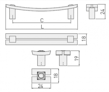 Preview: Möbelgriffe UZ-71C Aluminium / Glas - Lochabstand 96mm