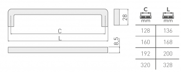 Preview: Möbelgriff BAGIO - Lochabstand 96mm - 320mm