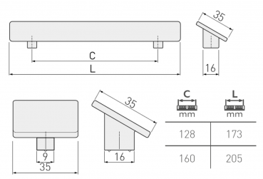 Preview: Möbelknopf HILL Aluminium - Chrom - Edelstahloptik - Schwarzchrom