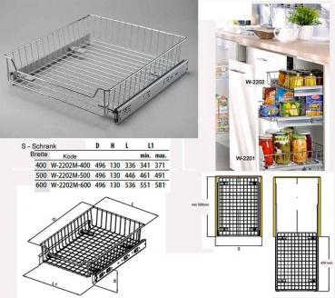 Preview: Korbschublade für 400mm Schrankbreite Aluminium Effekt (silberfarbig)