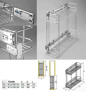 Preview: Schrankauszug 150mm 2 Boden silberfarben