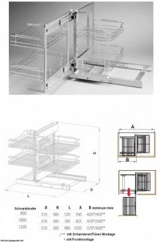 Preview: Eckschrankauszug für Schrank 1020 bis 1200mm Chrom