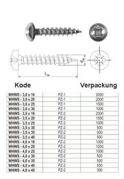 Preview: 3,5x35 Holz/Blech/ Pan-Head Schrauben, 500 Stück