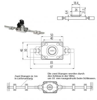 Schubstangenschloss mit 2x1m Stangen und Halter