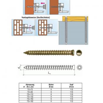 Preview: 7,5x112 Fensterrahmenschrauben Rundkopf mit T30 Aufnahme, 100 Stück