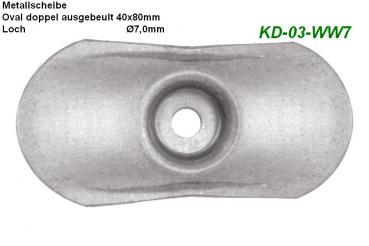 Metallscheibe Oval doppel ausgebeult 40x80 und 7,0mm Loch, 100Stück