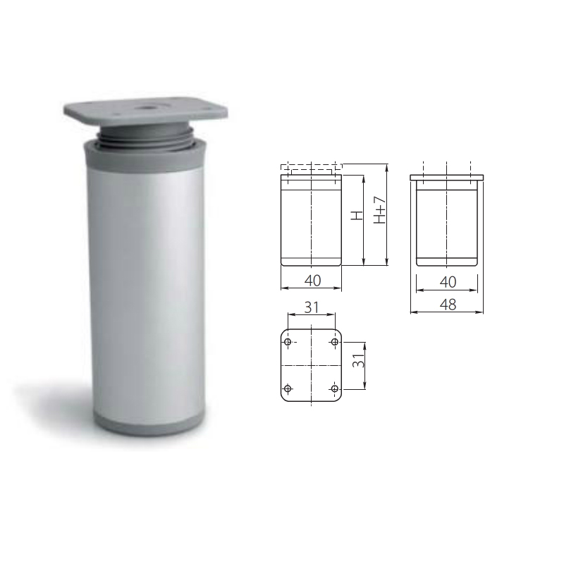 Befestigungen24 - Aluminium Möbelbein 60mm hoch - rund, Farbe Aluminium
